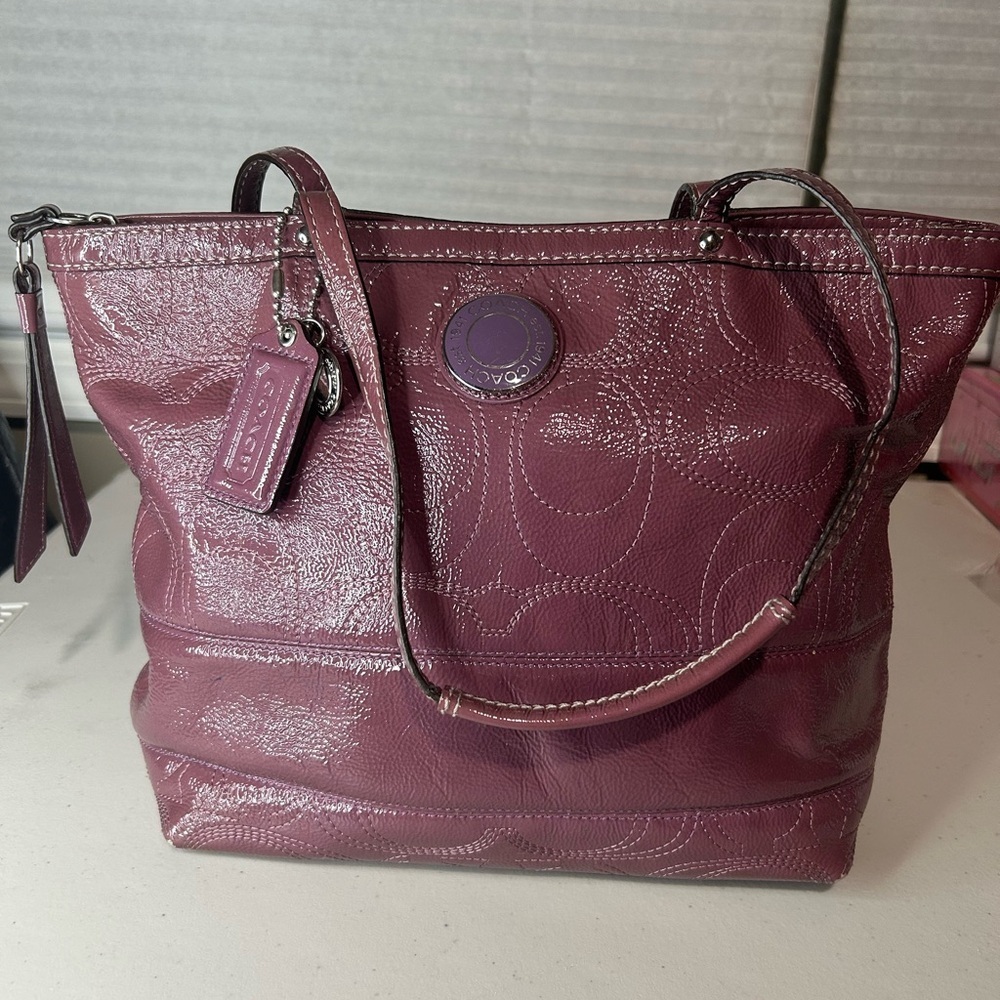 Coach patent leather purple tote bag